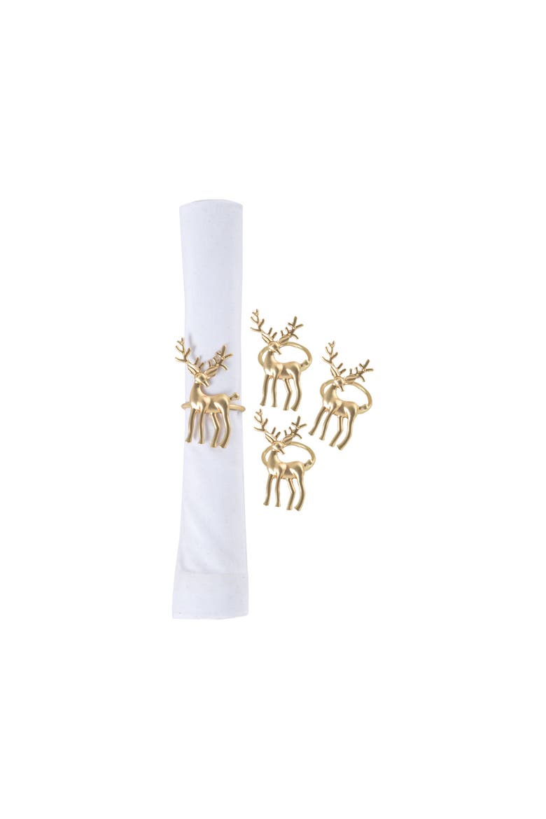 Gold Deer Standard Premium Christmas Set of 4 Metal Cloth Napkin Rings, Alternate, color, Gold