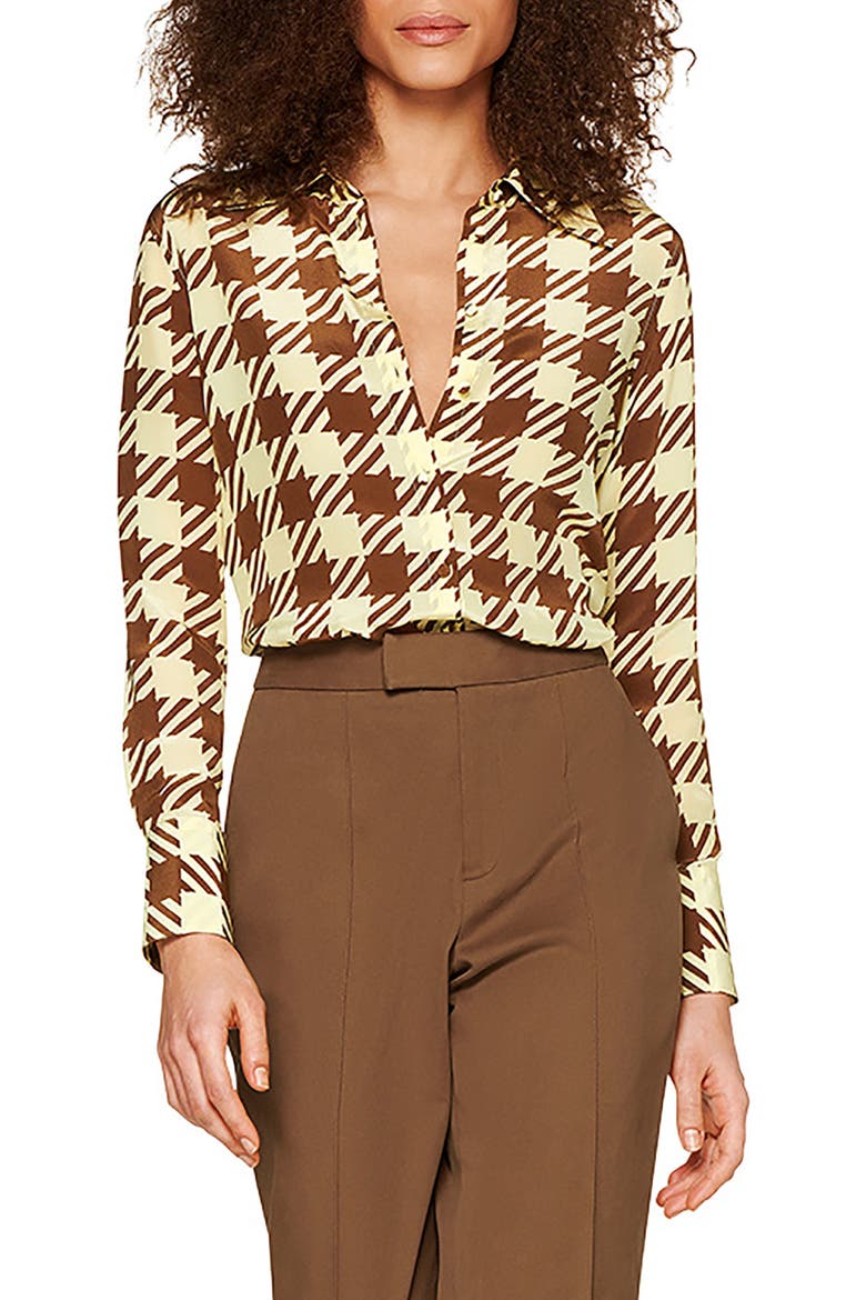 Alex Check Silk blouse, Main, color, PALE YELLOW/ TOBACCO