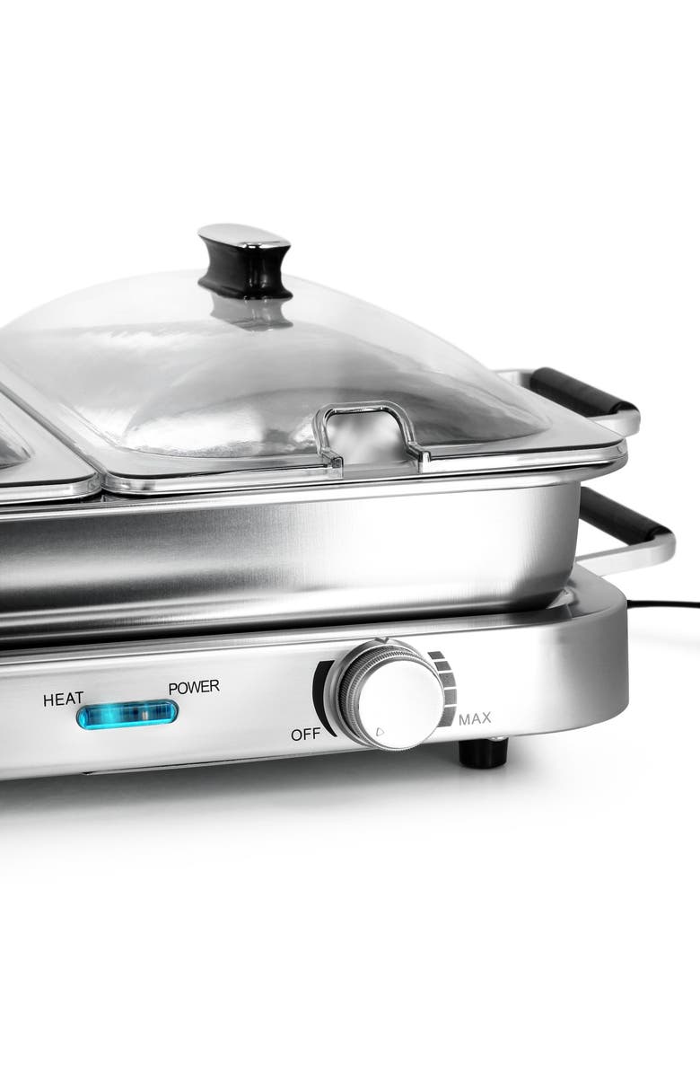 Megachef 3-in-1 Electric Chaffing Buffet Server and Warming Tray with Triple 2.63 Quart Trays and 8.6 Quart Baking Pan, Alternate, color, Grey