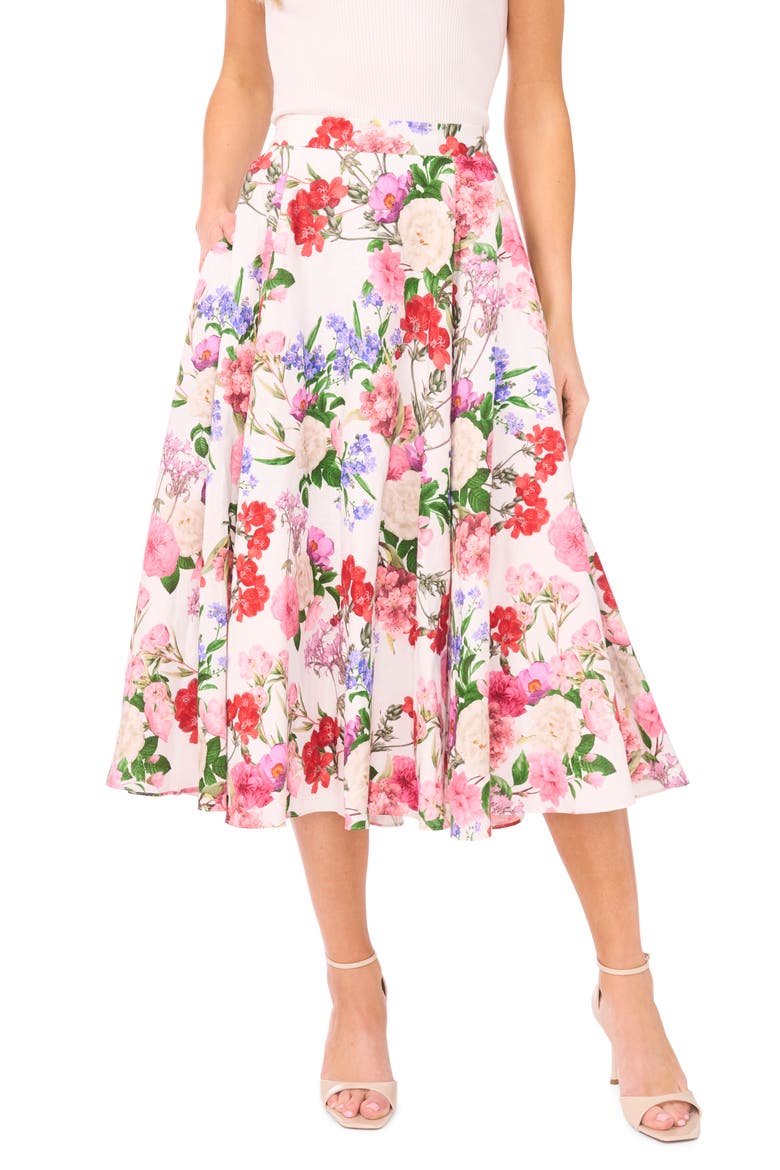 Ida Floral Circle Midi Skirt, Main, color, ULTRA WHITE