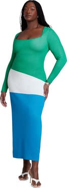 ELOQUII Asymmetrical Stripe Sweater Dress