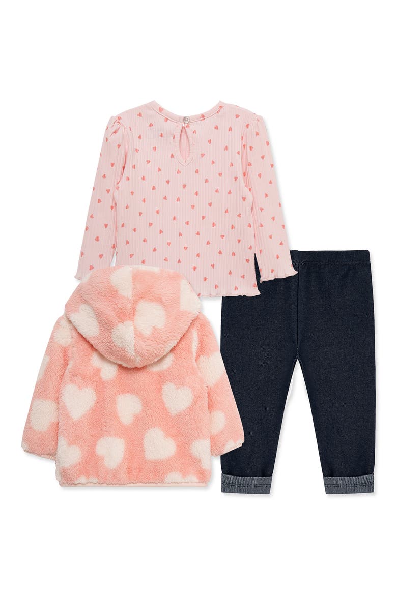 Heart High Pile Fleece Jacket, T-Shirt & Knit Jeans Set, Alternate, color, PINK