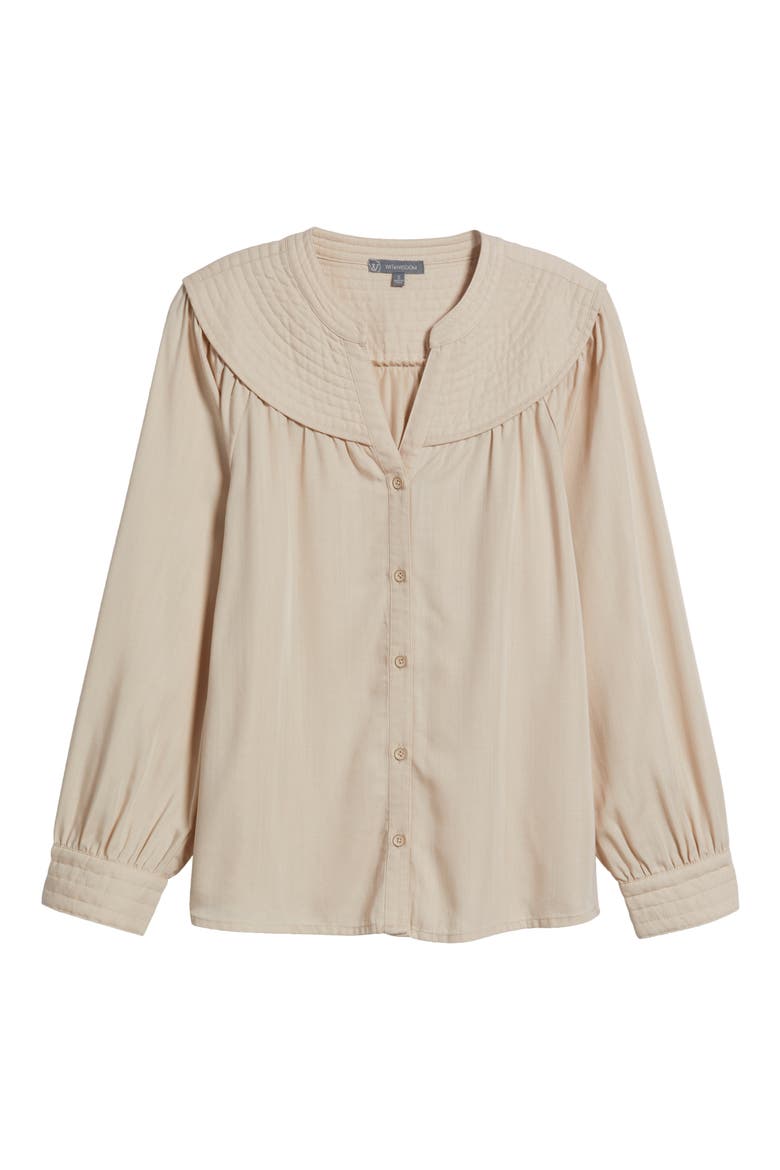 Split Neck Balloon Sleeve Top, Alternate, color, MACADEMIA