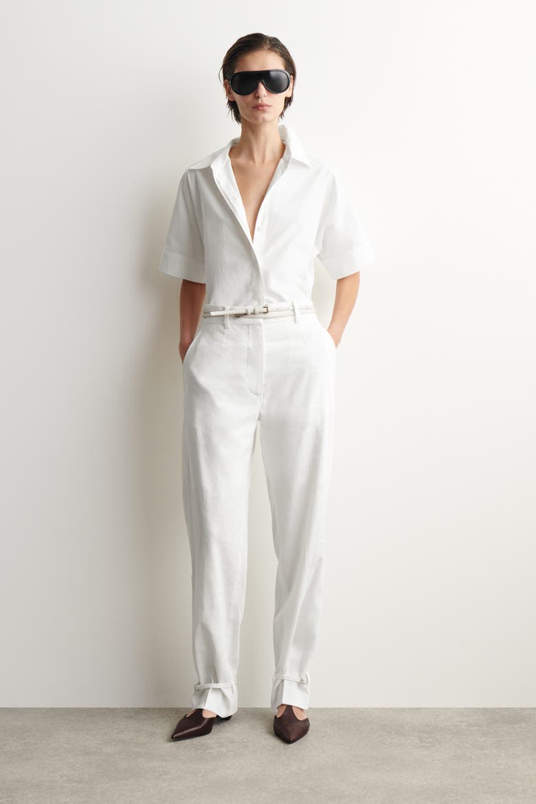Oversized Short-sleeved Cotton Shirt, Alternate, color, WHITE