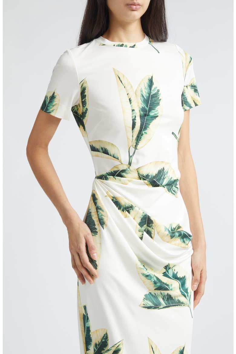 Ficus Leaves Print Jersey Dress, Alternate, color, GREEN/ IVORY