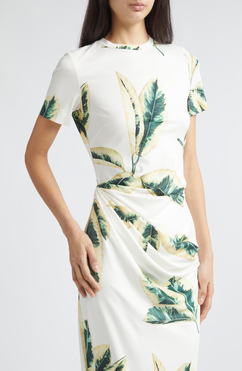 Oscar de la Renta Ficus Leaves Print Jersey Dress, Alternate, color, Green/ Ivory