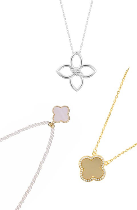 Set of 3 Assorted Clover Pendant Necklaces
