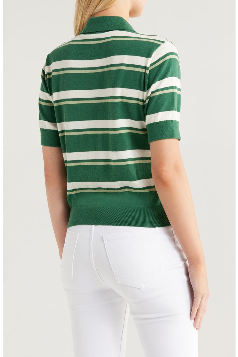 Drea Stripe Cotton Sweater Polo, Alternate, color, EMERALD STRIPE