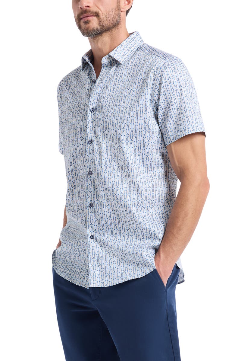 Robert Graham Napier Short Sleeve Stretch Cotton Button-Up Shirt, Alternate, color, Blue Multi