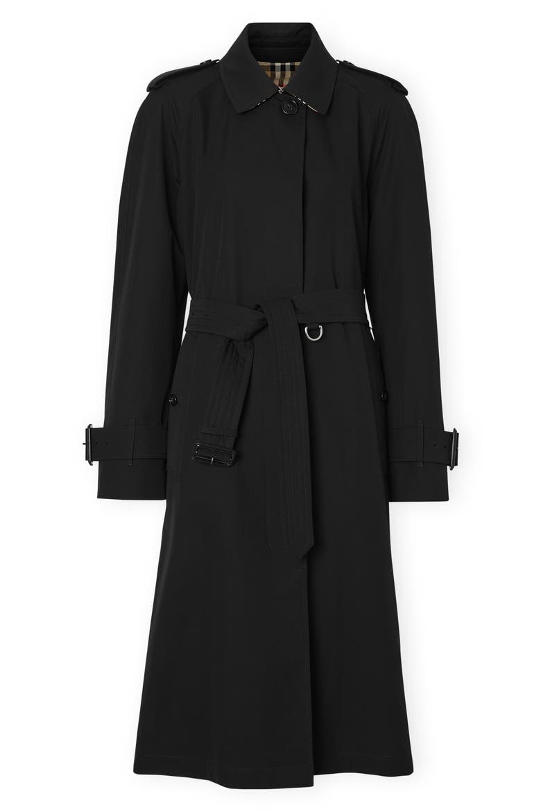 Crostwick Side Slit Tropical Gabardine Trench Coat, Alternate, color, BLACK