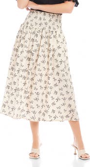 FIFTEEN TWENTY Rhea Floral Smock Waist Cotton Midi Skirt