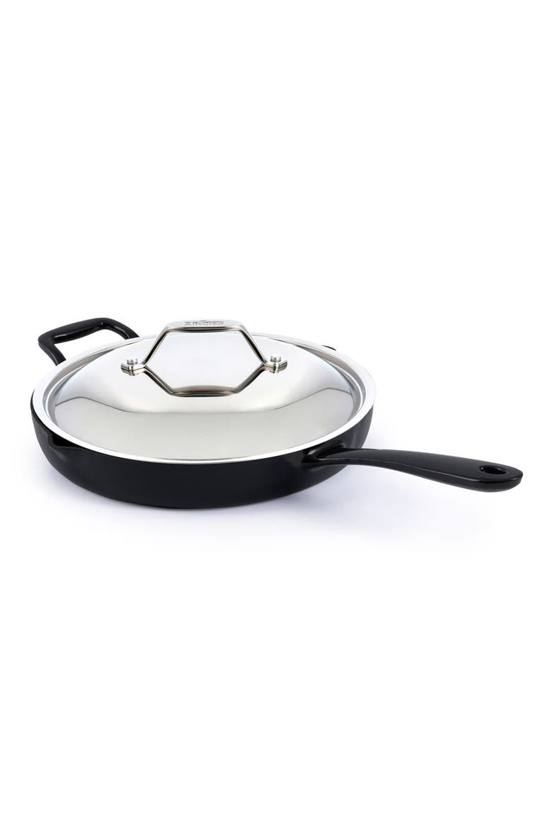 Enameled Cast Iron Skillet, Main, color, BLACK