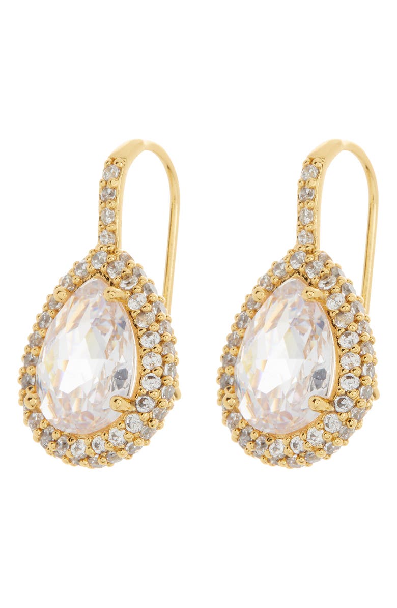 KATE SPADE SATURDAY pavè halo drop earrings, Main, color, Clear Gold