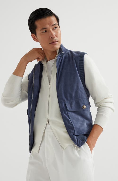 Brunello Cucinelli Suede-cotton Gilet In Denim