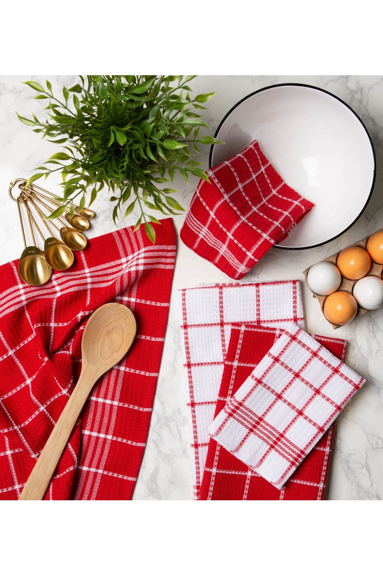 Red Waffle Weave Dishtowel Set/6, Alternate, color, Red
