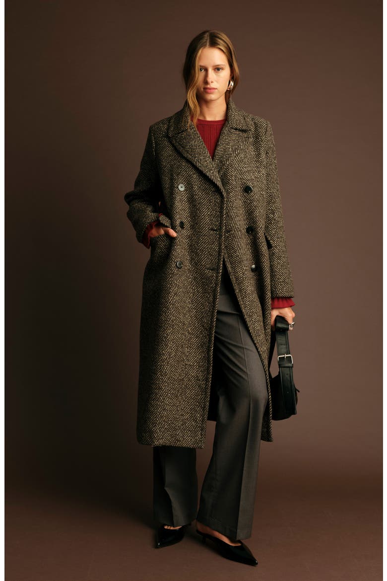Cameron Herringbone Coat, Alternate, color, CHOCOLATE