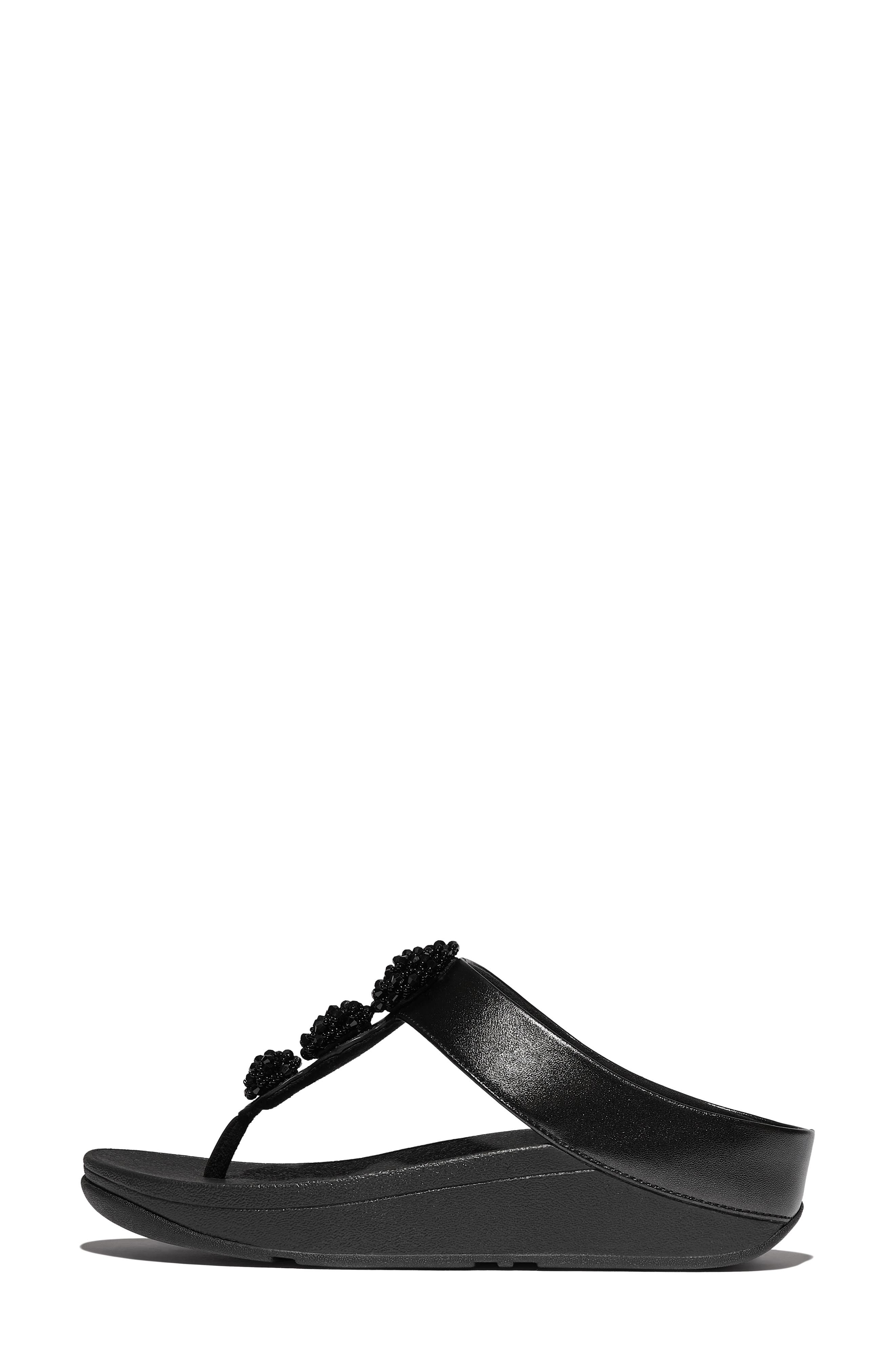 Fino Beadie-button metallic toe-post sandals, Alternate, color, METALLIC BLACK