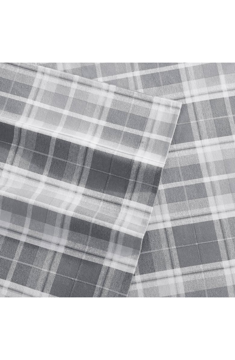 Laura Ashley Mulholland Plaid Cotton Flannel Sheet Set, Alternate, color, Grey
