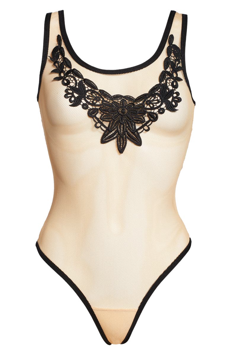 Hauty Mesh & Floral Appliqué Teddy, Alternate, color, 