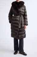 Max Mara Medusa Belted Puffer Coat with Faux Fur Trim