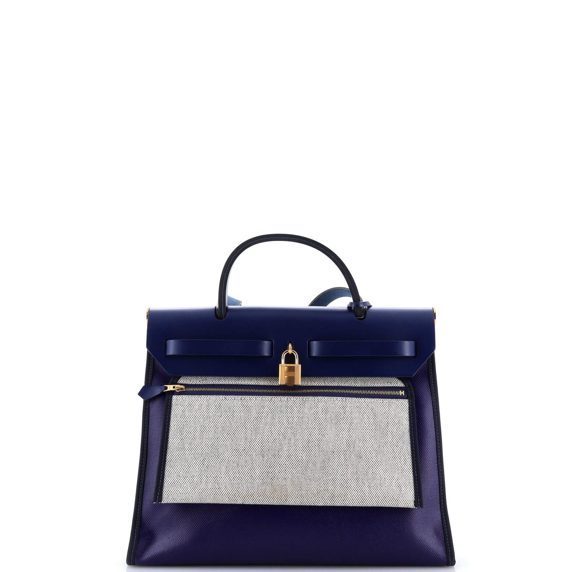 Pre-Owned Hermes Herbag Zip Berline Vache Canvas and Leather 31, Alternate, color, Bleu Saphir