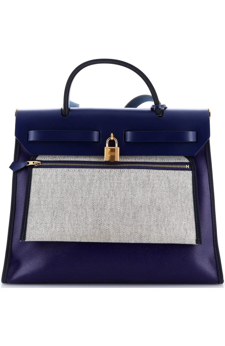 Pre-Owned Hermes Herbag Zip Berline Vache Canvas and Leather 31, Alternate, color, Bleu Saphir