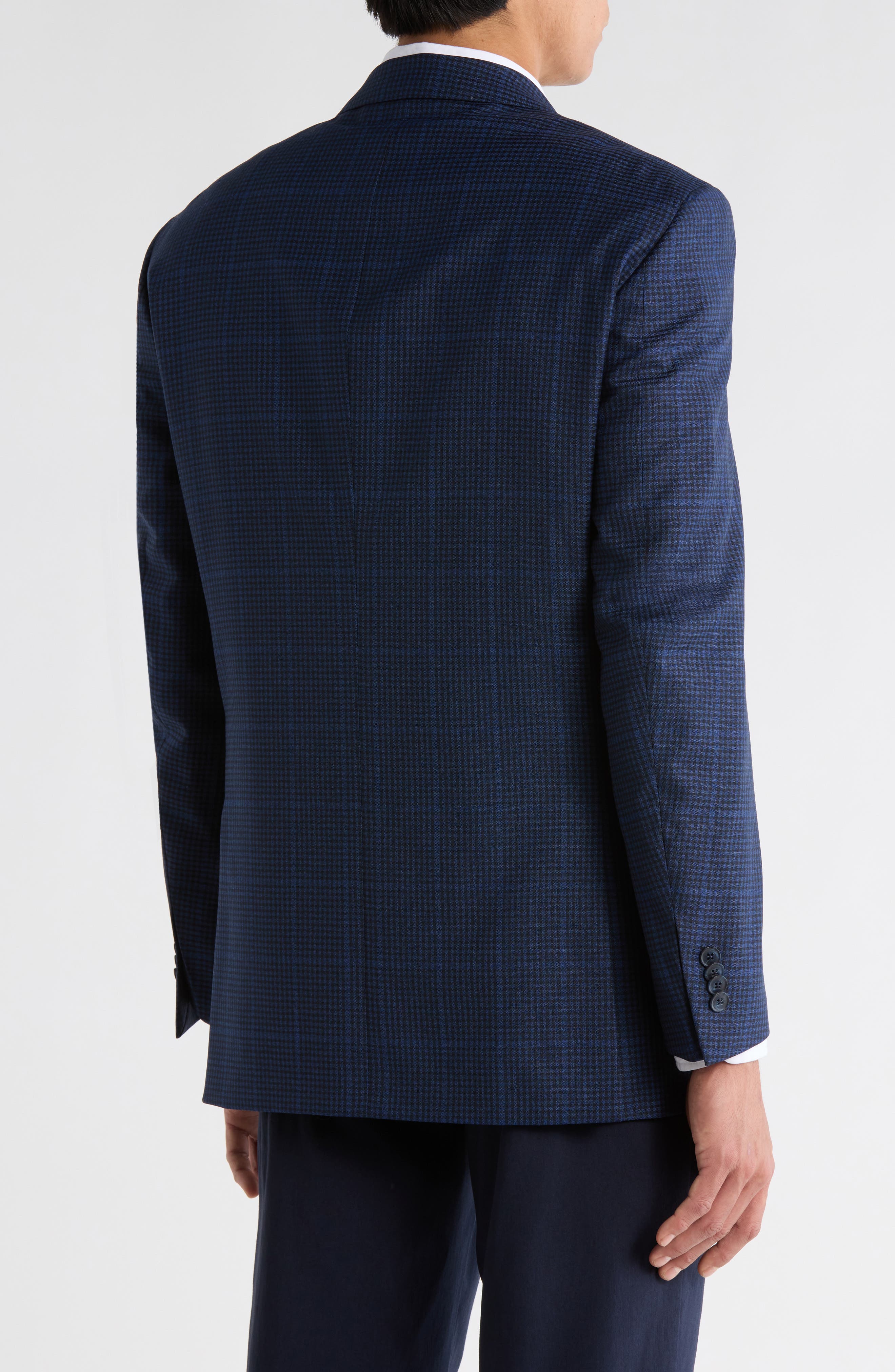 Navy Plaid Notch Lapel Wool Sport Coat - image 2