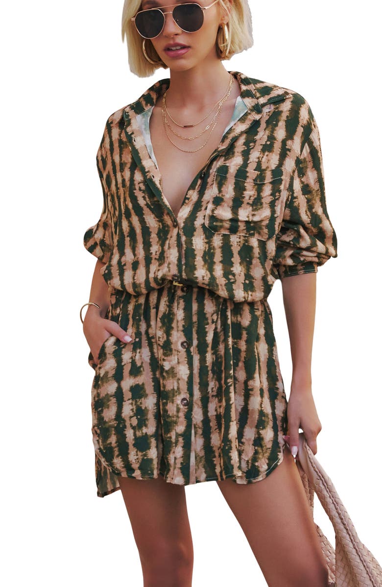 VICI Collection Queen Retro Print Long Sleeve Crepe Shirtdress, Alternate, color,