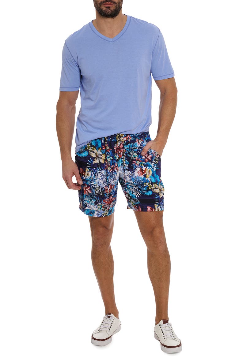 Merrick Floral Flat Front Shorts, Alternate, color, BLUE MULTI