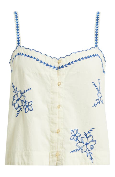 The Weekend Floral Embroidered Button-Up Top