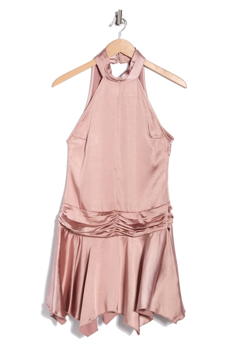 Motel Satin Halter Drop Waist Minidress, Main, color, Baby Pink
