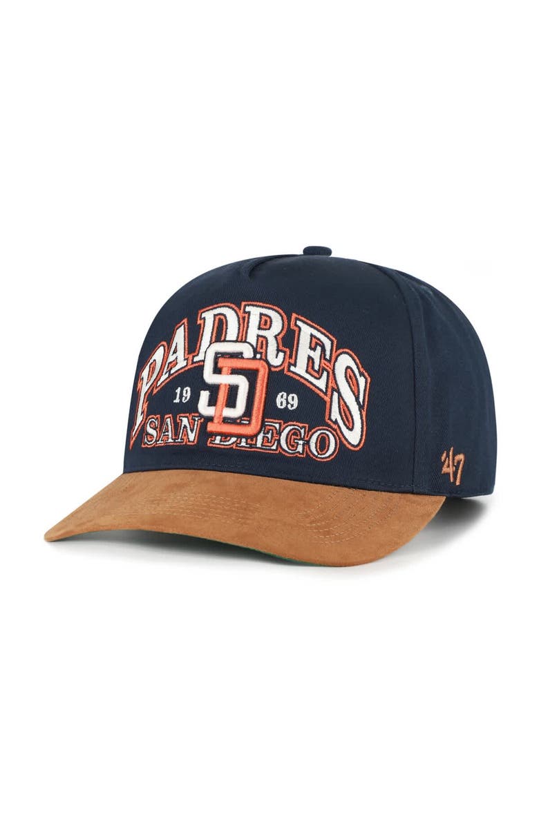 '47 Men's '47 Navy/Brown San Diego Padres Cooperstown Break Wood Suede Hitch Adjustable Hat, Main, color, Navy