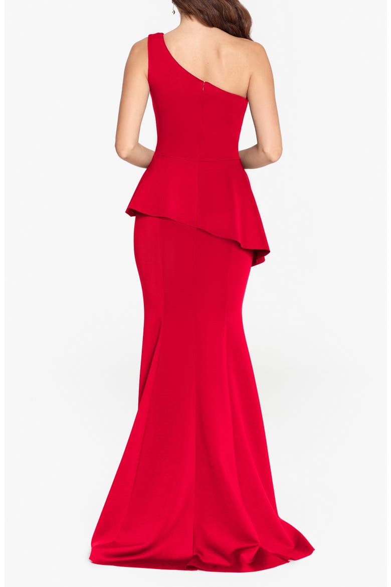 One-Shoulder Scuba Crepe Mermaid Gown, Alternate, color, RED