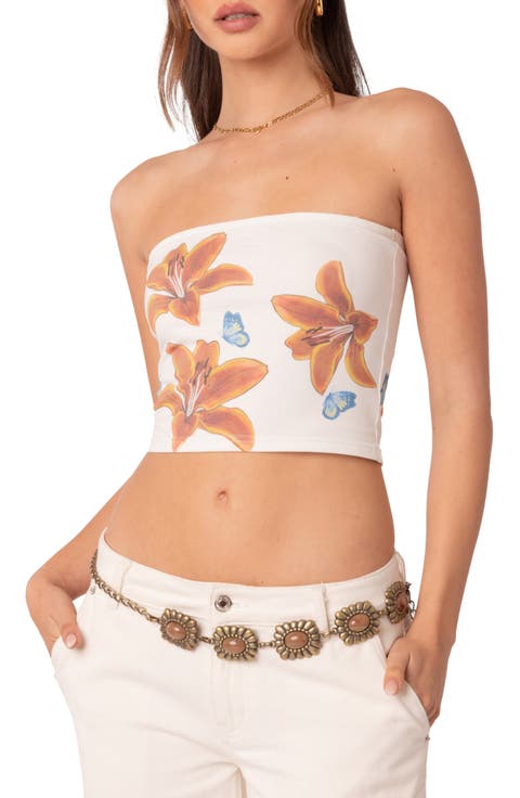 Tiger Lily Print Cotton Tube Top