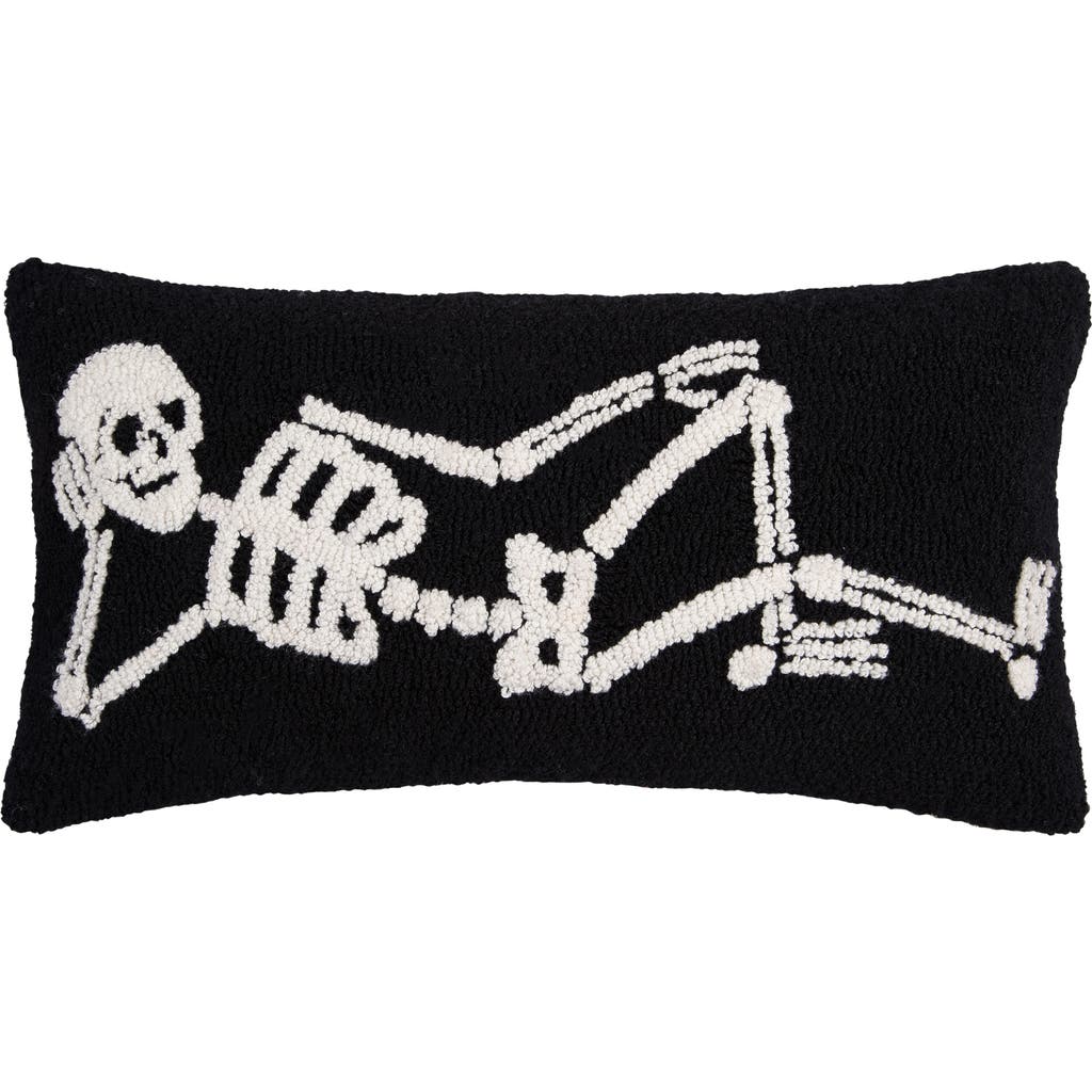 C & F Home C&f Home Relaxed Pose Skeleton Halloween Hooked Accent Pillow 12" X 24" In Black