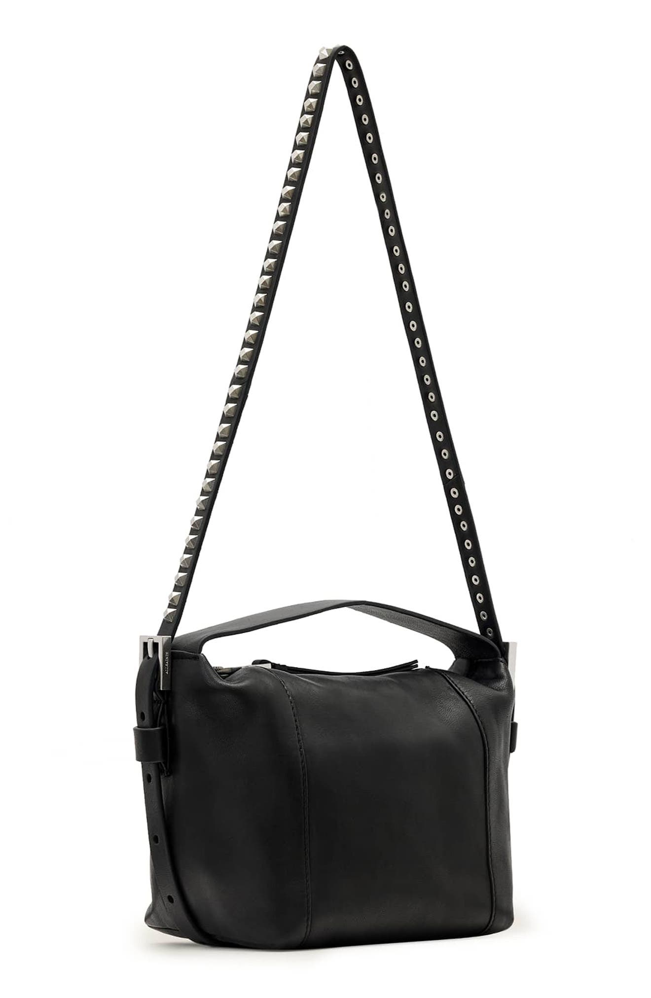 AllSaints Vega Leather Crossbody Bag, Alternate, color, Black