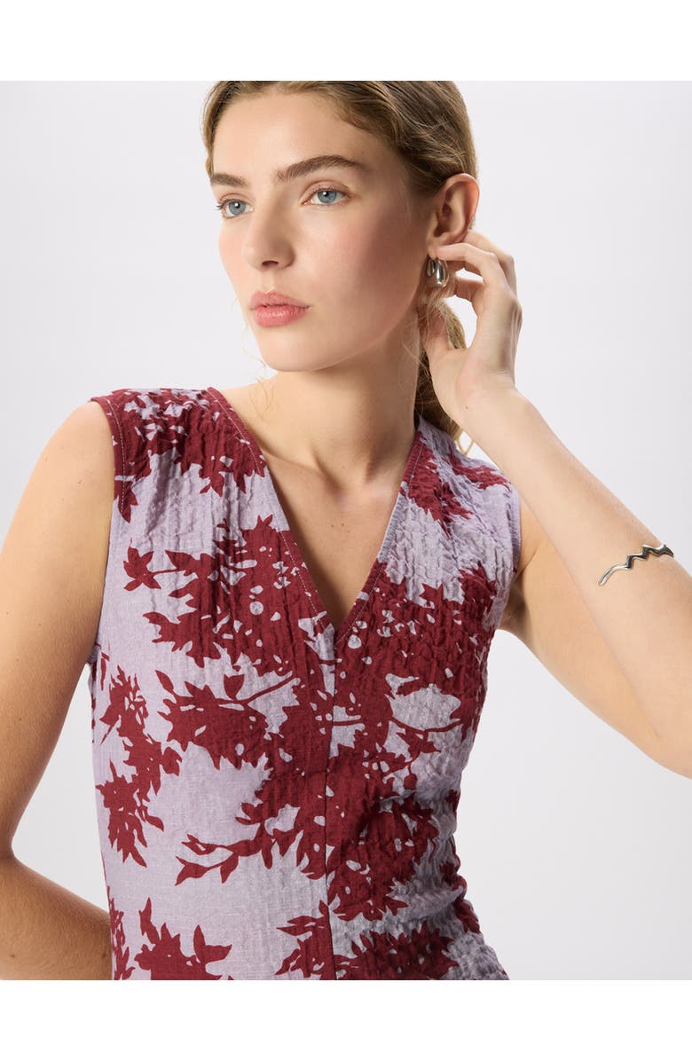 Whistles Floral V-Neck Textured Dress, Alternate, color, Purple/Multi