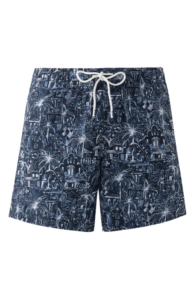 Eton Palm Tree Swim Trunks, Alternate, color, Dark Blue