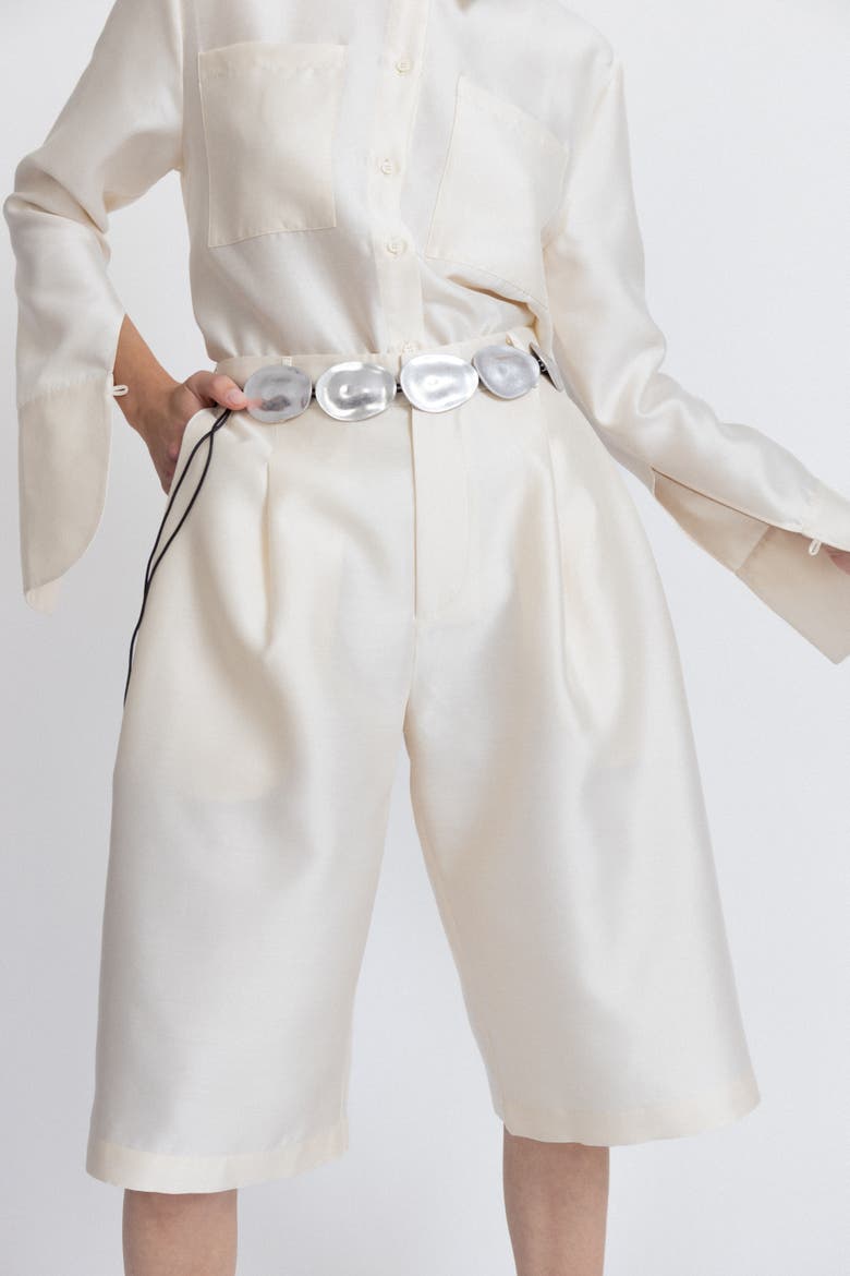Oversized Silk-Wool Bermuda shorts, Main, color, Cream White