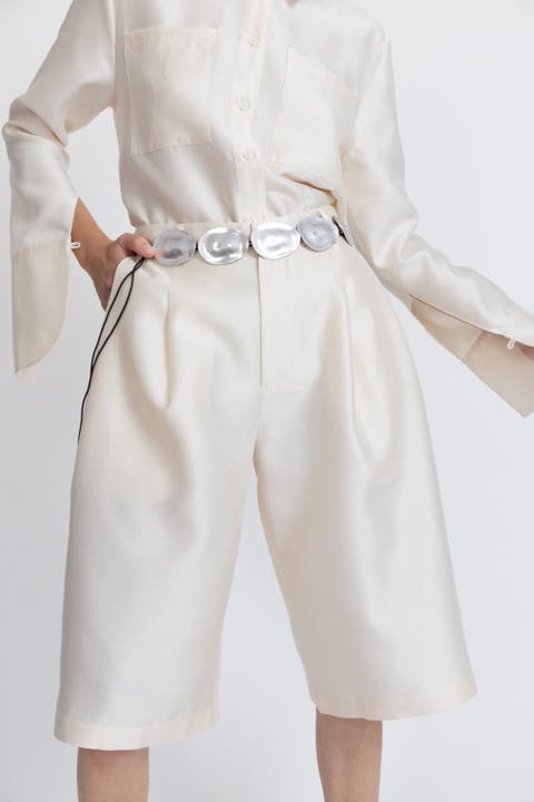 Silk-Wool Blend Darted Bermuda Shorts