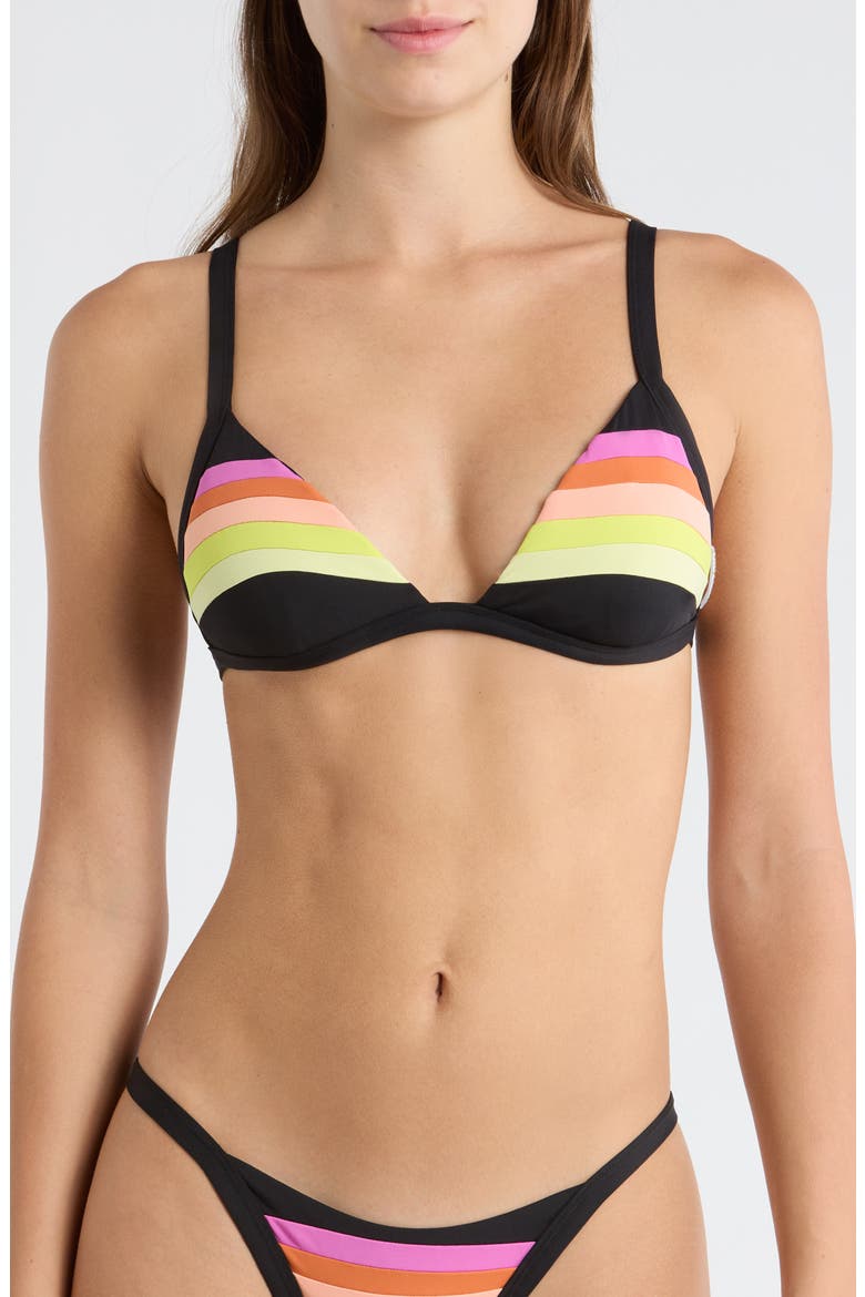 Surf Stripe Triangle Bikini Top, Main, color, BLACK