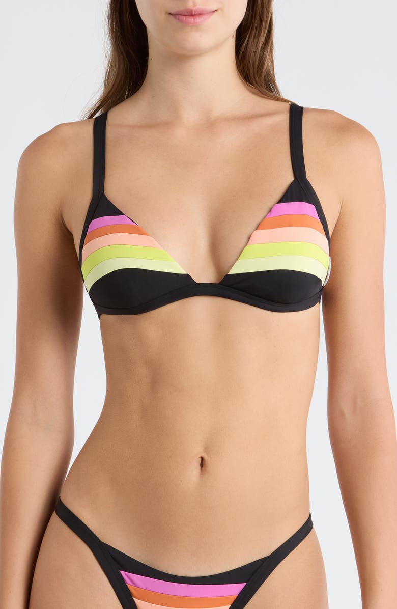 Rip Curl Surf Stripe Triangle Bikini Top, Main, color, Black