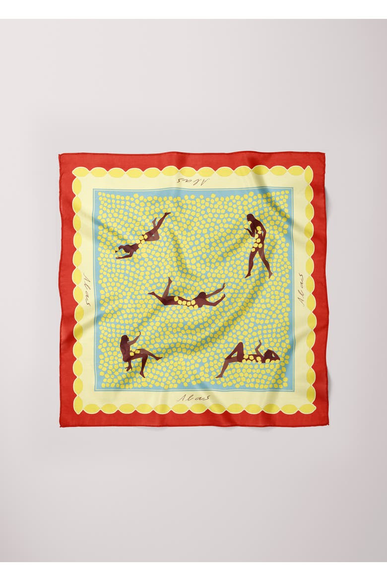 X-Large Printed Silk Scarf, Alternate, color, Print 'Bathers' 49