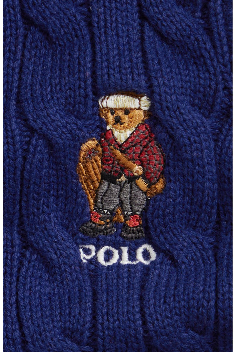 Polo Bear Embroidered Cable Knit Cotton Sweater, Alternate, color, BLUE
