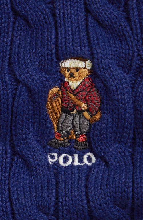 Ralph Lauren Polo Bear Embroidered Cable Knit Cotton Sweater In Blue
