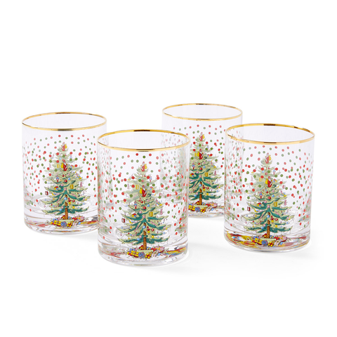 Christmas Tree Polka Dot Dof Glass Set of 4
