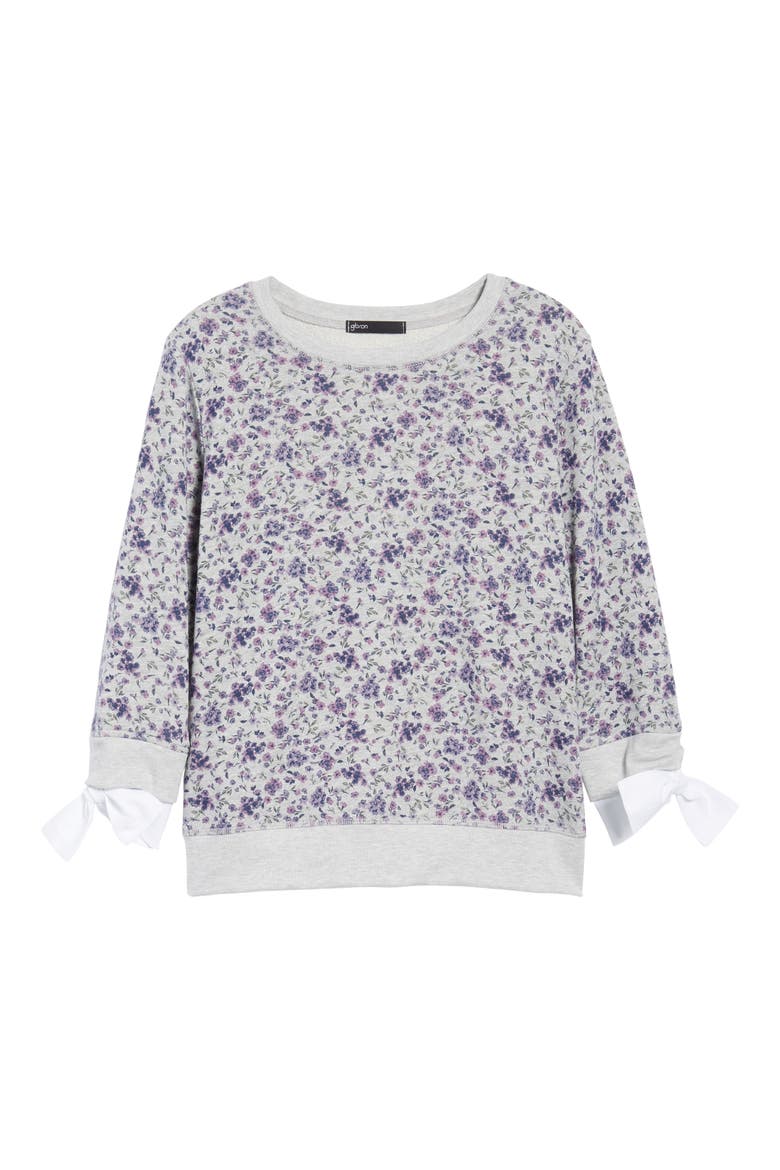 Gibson Poplin Cuff Sweatshirt, Alternate, color, GREY FLORAL W/ WHITE POPLIN