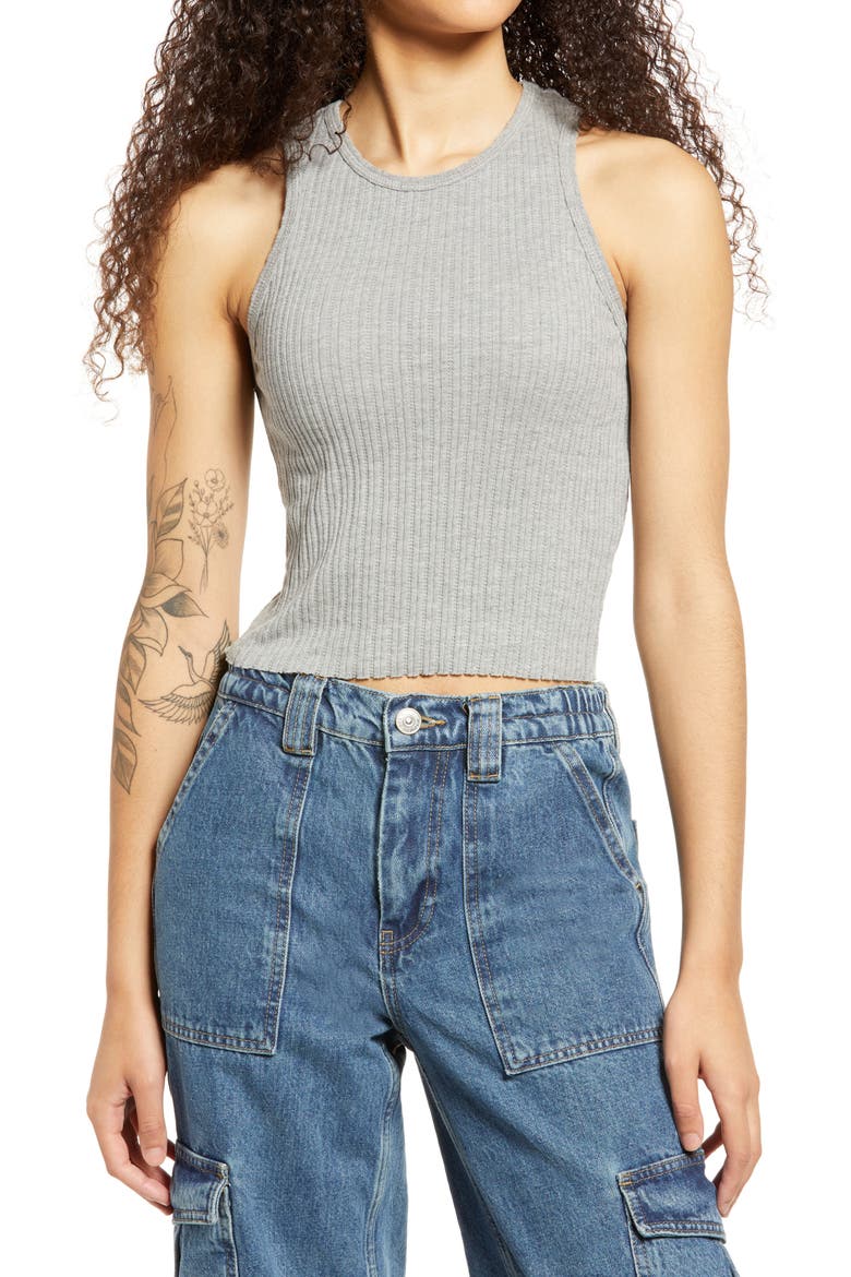 Urban Outfitters Ribbed Racerback Tank, Main, color, SLATE