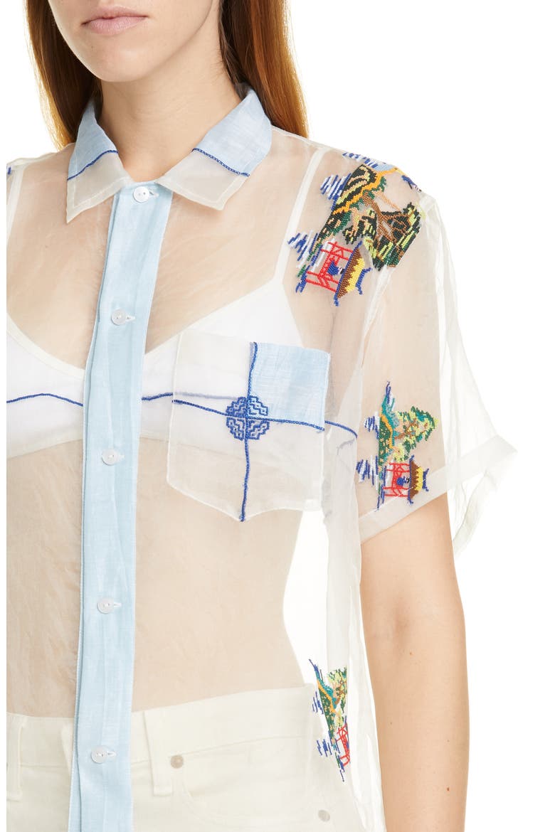 Pagoda Scene Sheer Silk Organza Shirt, Alternate, color, LIGHT BLUE