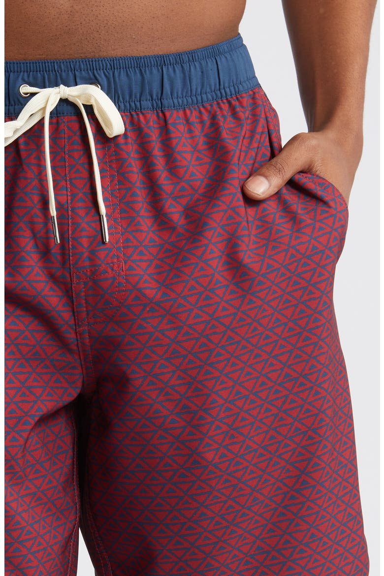 The Anchor Swim Trunks, Alternate, color, NAUTICAL RED WAVY GEO